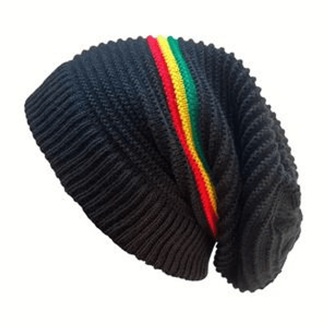 Bonnet rasta Reggae Noir - Drapeau Rasta - Vert Jaune Rouge - Confortable et Doux - Unisexe